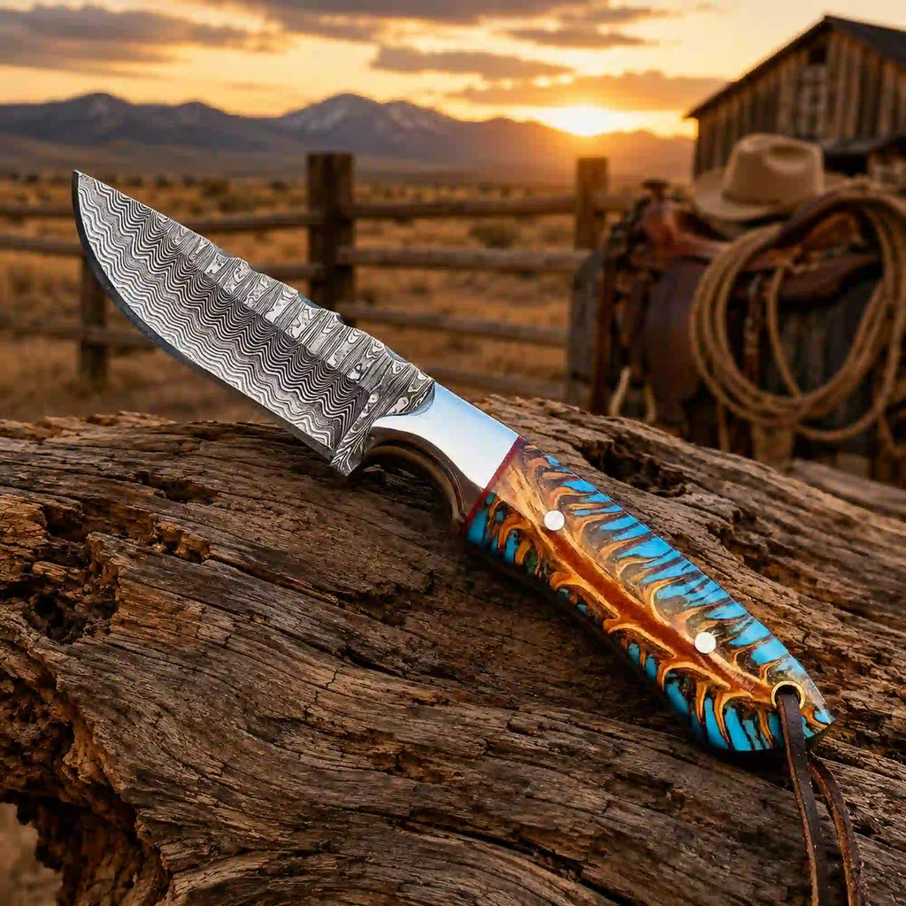 Handmade Buckaroo Knife - Unique Rasp Steel Blade with Pine Cone Handle - RFE Marketing Ventures