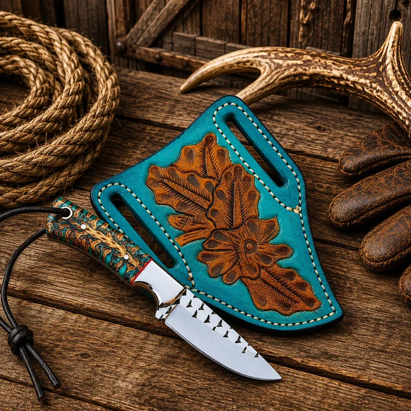 Handcrafted Cowboy Field Knife | Unique Rasp Steel Blade with Pine Cone Handle - RFE Marketing Ventures