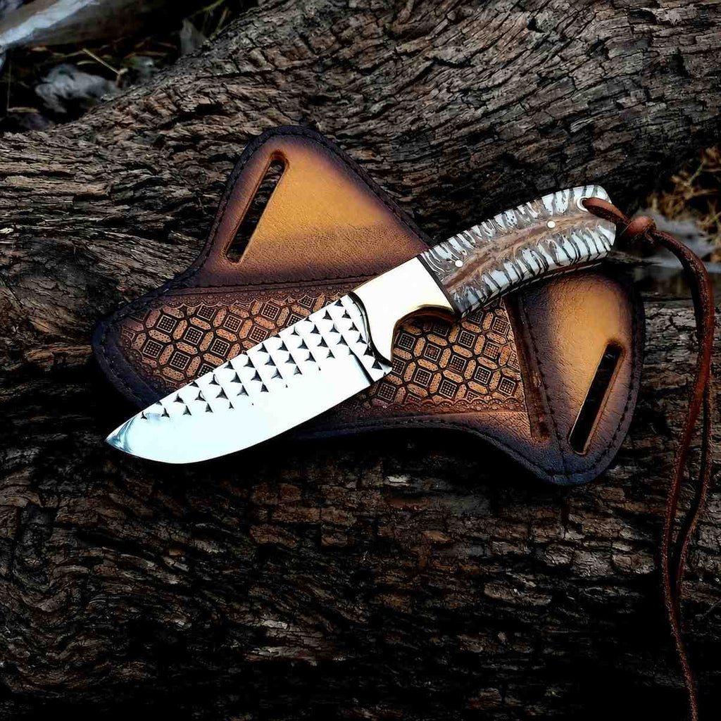 Handmade Cowboy Knife: Rasp Steel 8" Skinner with Unique Pine Cone Handle - RFE Marketing Ventures