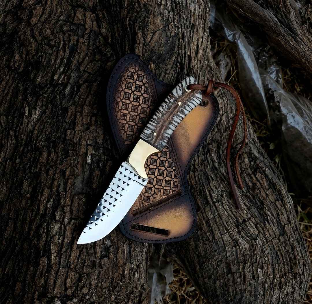 Handmade Cowboy Knife: Rasp Steel 8" Skinner with Unique Pine Cone Handle - RFE Marketing Ventures