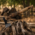 Hand-Forged Viking Axe with Raven Feather Design - Unique Bearded Axe for Collectors and Warriors - RFE Marketing Ventures