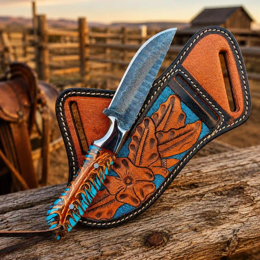 Handmade Buckaroo Knife - Unique Rasp Steel Blade with Pine Cone Handle - RFE Marketing Ventures