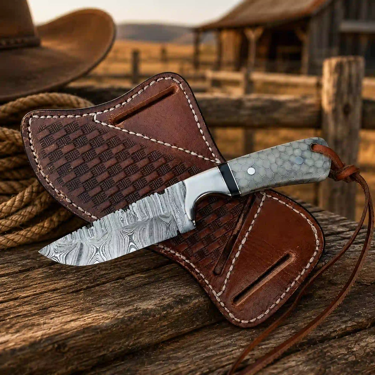 Buckaroo Damascus Steel Knife | Exceptional Craftsmanship Meets Unmatched Performance - RFE Marketing Ventures