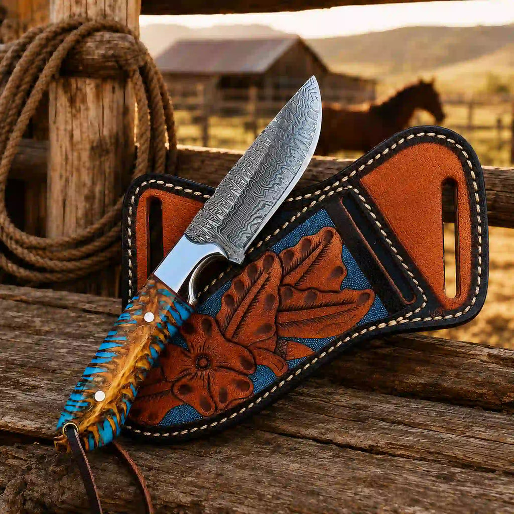 Handmade Buckaroo Knife - Unique Rasp Steel Blade with Pine Cone Handle - RFE Marketing Ventures