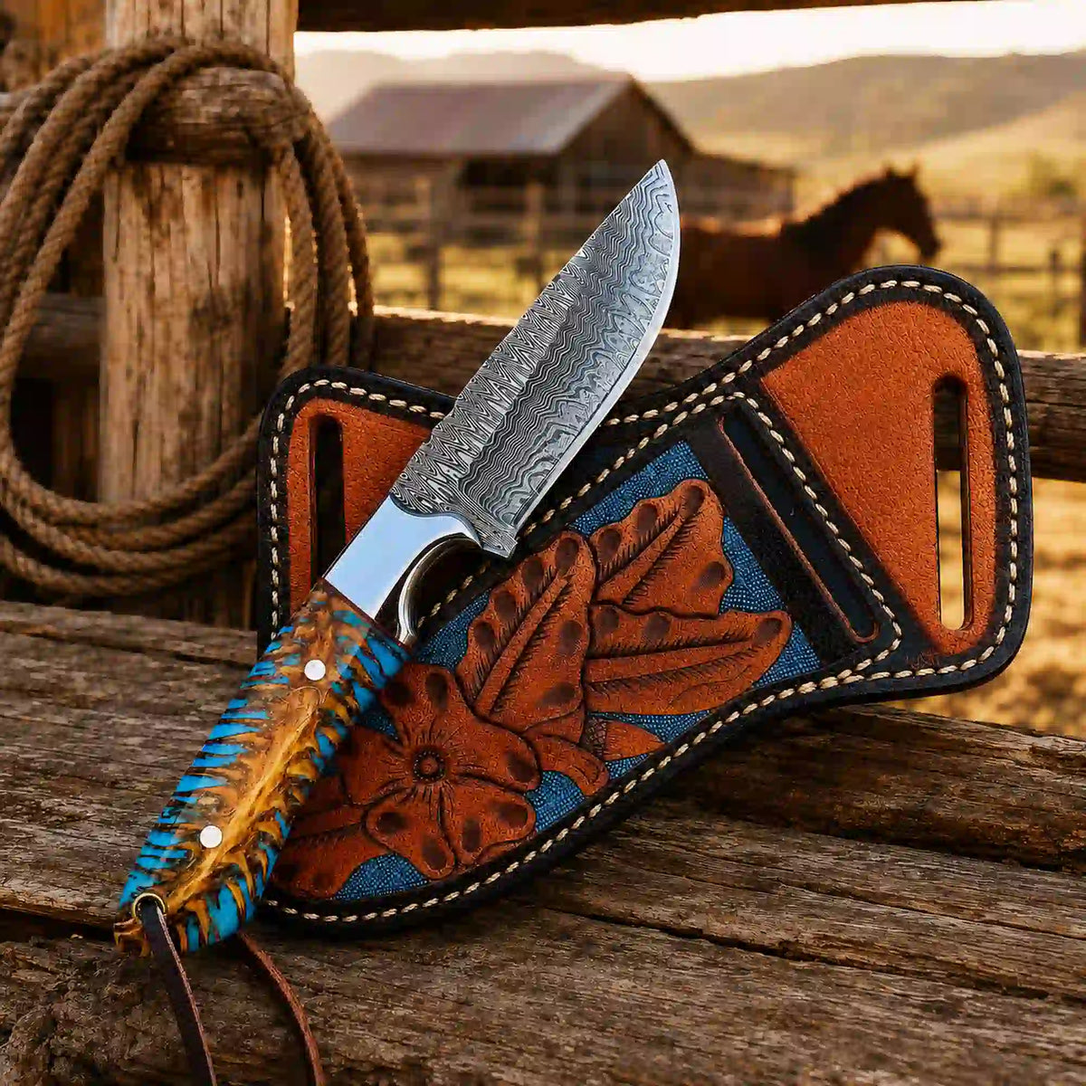 Handmade Buckaroo Knife - Unique Rasp Steel Blade with Pine Cone Handle - RFE Marketing Ventures