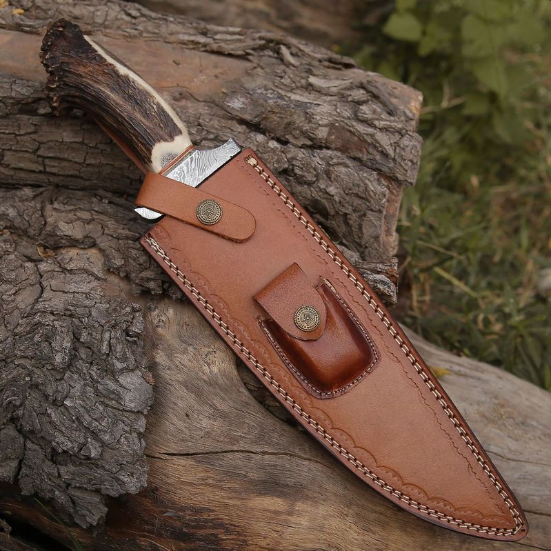 Premium Damascus Stag Bowie Knife - Unmatched Craftsmanship for Outdoor Enthusiasts - RFE Marketing Ventures