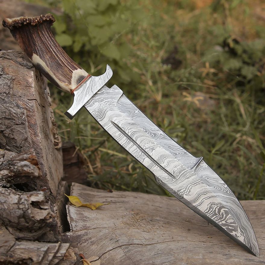 Premium Damascus Stag Bowie Knife - Unmatched Craftsmanship for Outdoor Enthusiasts - RFE Marketing Ventures