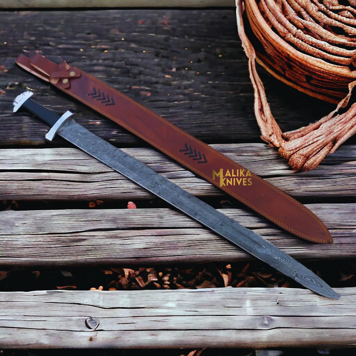 Authentic Ulfberht Damascus Viking Sword | Exquisite Handmade Leather Sheath - RFE Marketing Ventures