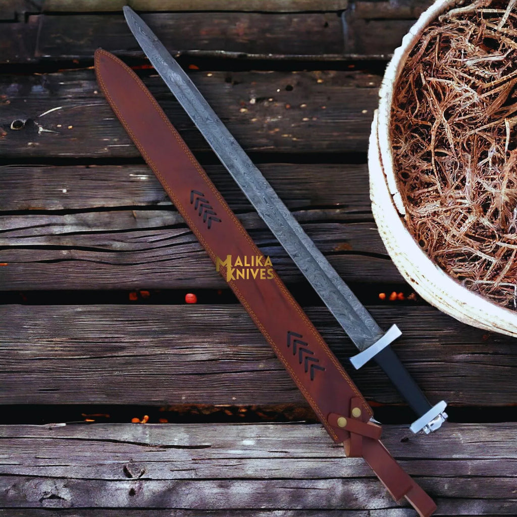 Authentic Ulfberht Damascus Viking Sword | Exquisite Handmade Leather Sheath - RFE Marketing Ventures