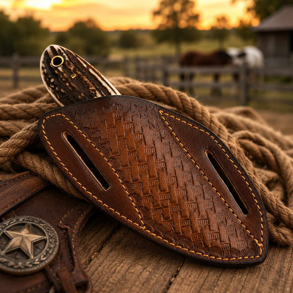 Premium Western Belt Knife - Stag Horn Handle & D2 Rasp Steel for Ultimate Performance - RFE Marketing Ventures
