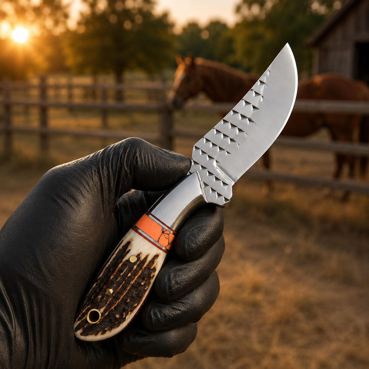 Premium Western Belt Knife - Stag Horn Handle & D2 Rasp Steel for Ultimate Performance - RFE Marketing Ventures