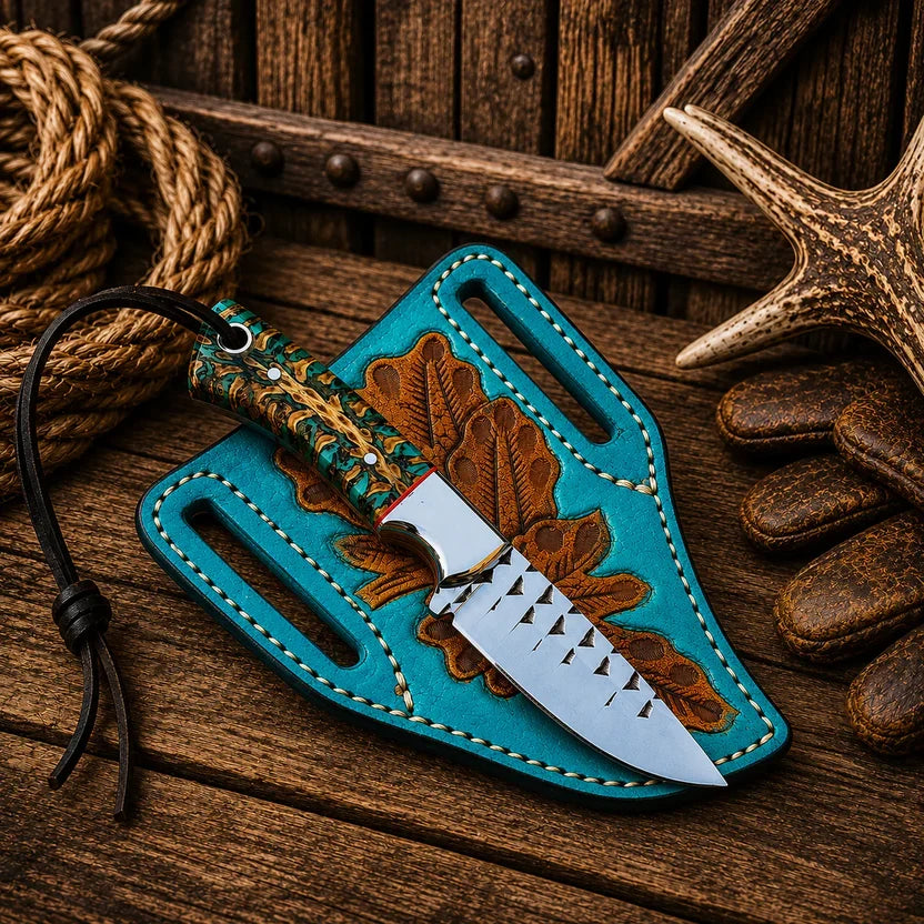Handcrafted Cowboy Field Knife | Unique Rasp Steel Blade with Pine Cone Handle - RFE Marketing Ventures