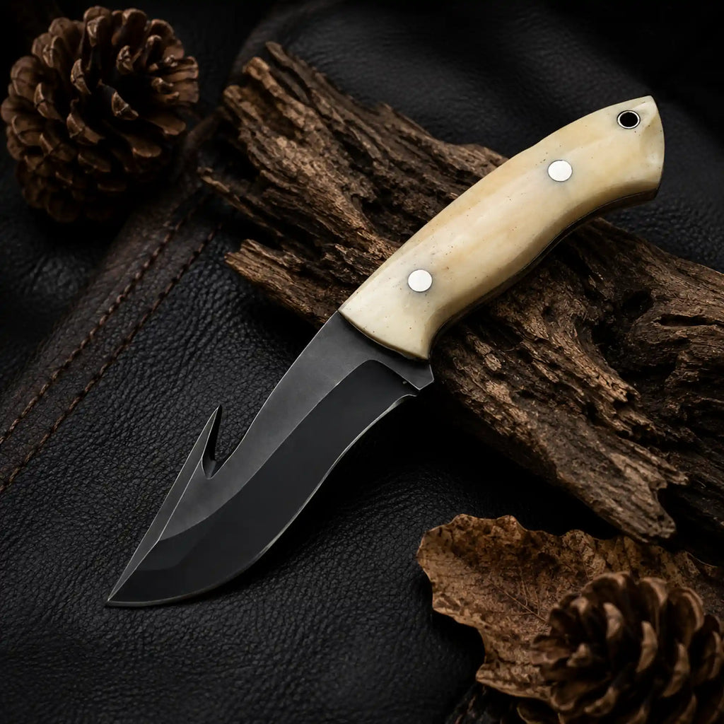 Versatile Gut Hook Cowboy Knife with Camel Bone Handle - RFE Marketing Ventures
